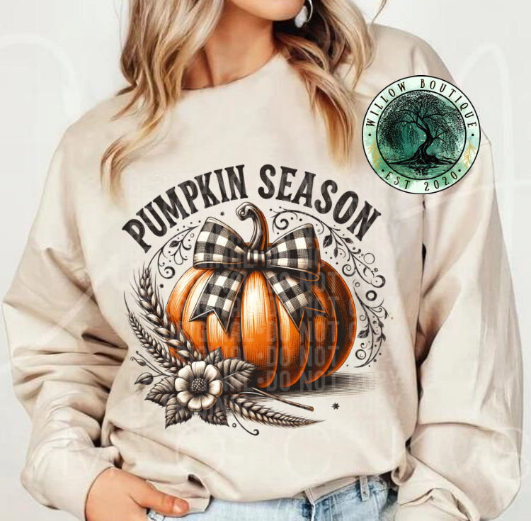 Checkered Bow Pumpkin Season Sweatshirt