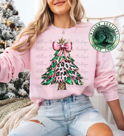 Pink Leopard Christmas Tree Sweat