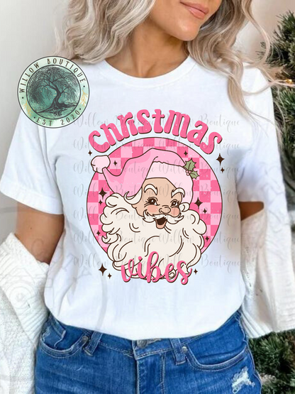 Pink Christmas Vibes Santa Tee