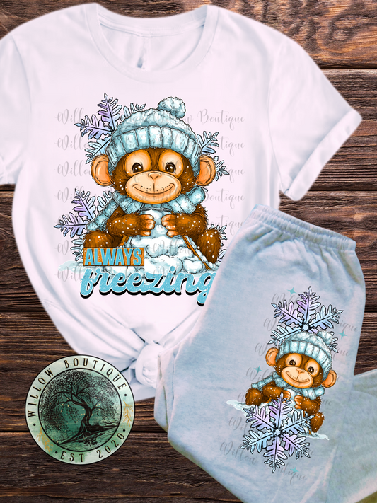 Always Freezing Monkey Tee & Sweats Set