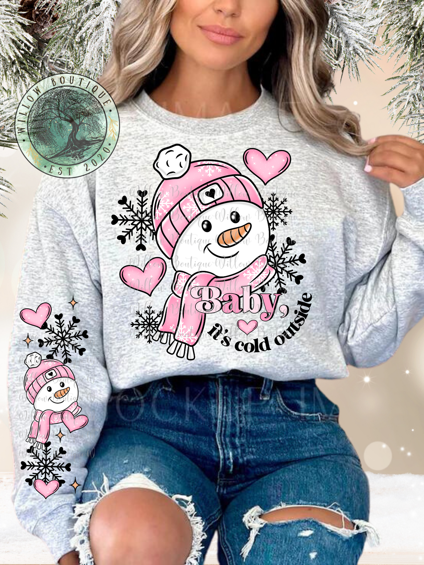 Cold Outside Pink Snowman Sweat