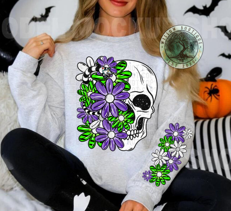 Floral Sandworm Skull Sweatshirt