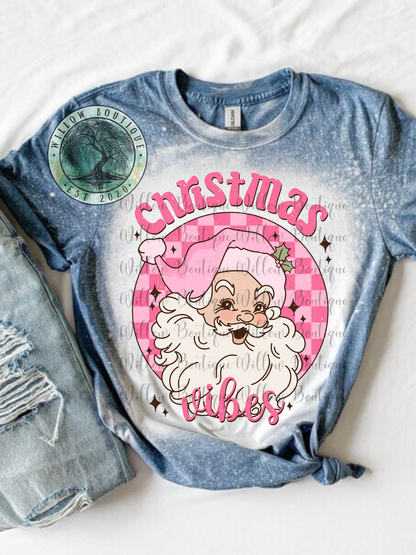 Pink Christmas Vibes Santa Tee