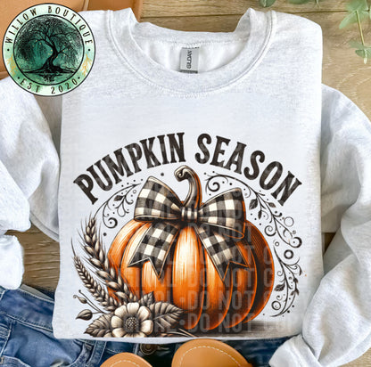 Checkered Bow Pumpkin Season Sweatshirt