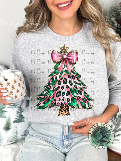 Pink Leopard Christmas Tree Sweat