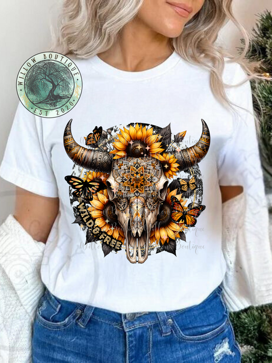 Wild and Free Bull Skull Tee