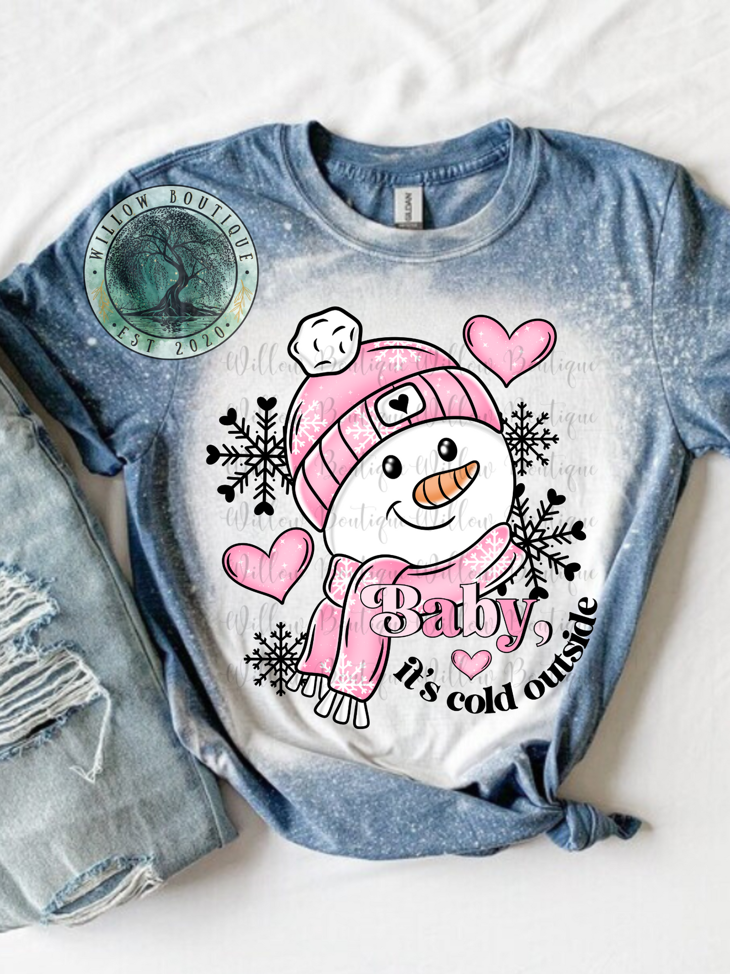 Cold Outside Pink Snowman Tee