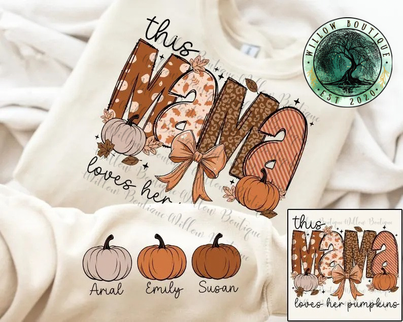 Personalized Mama Loves Her Pumpkins Sweatshirt