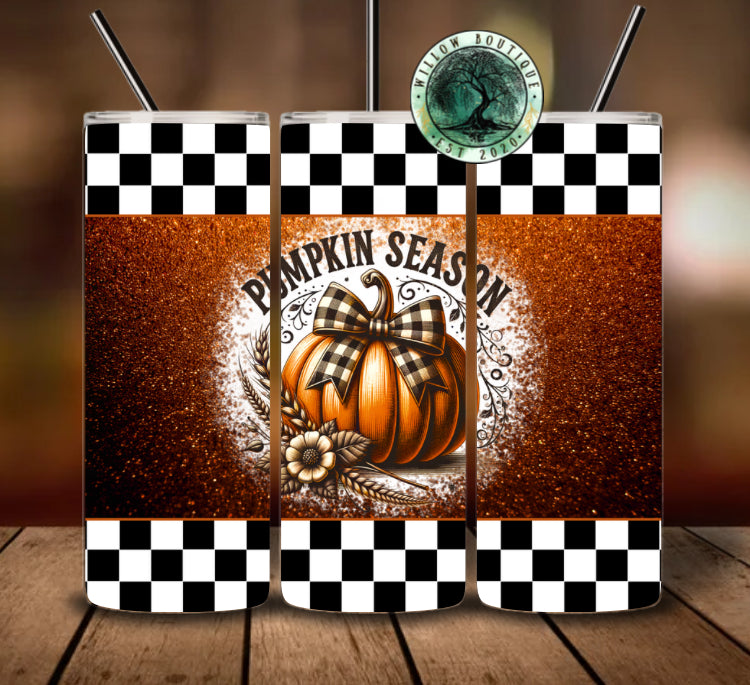 Checkered Bow Pumpkin Season Tumbler