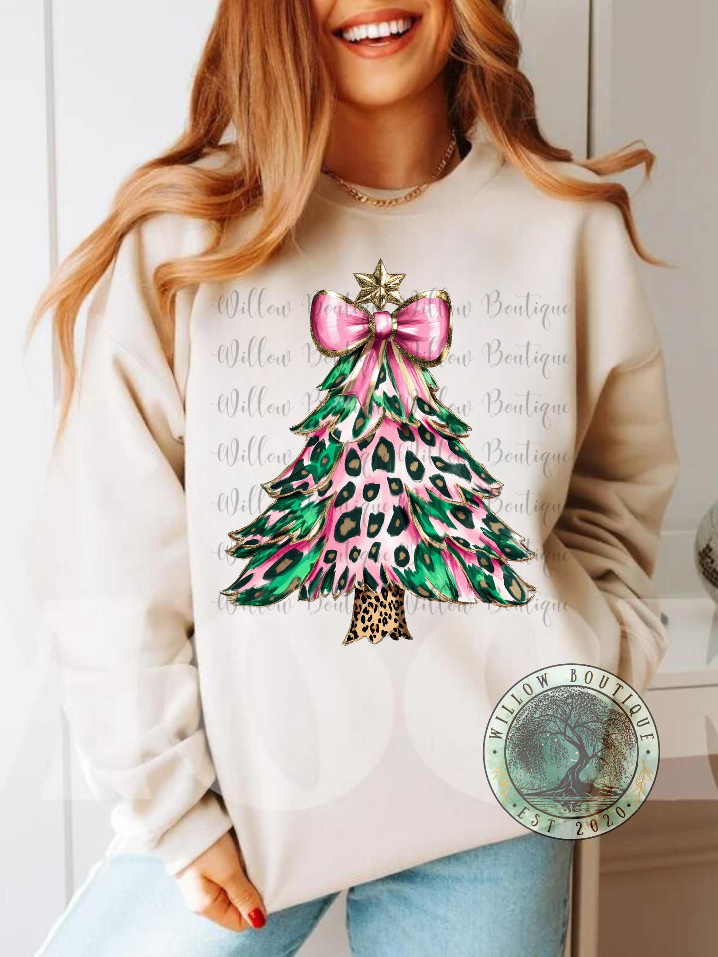 Pink Leopard Christmas Tree Sweat