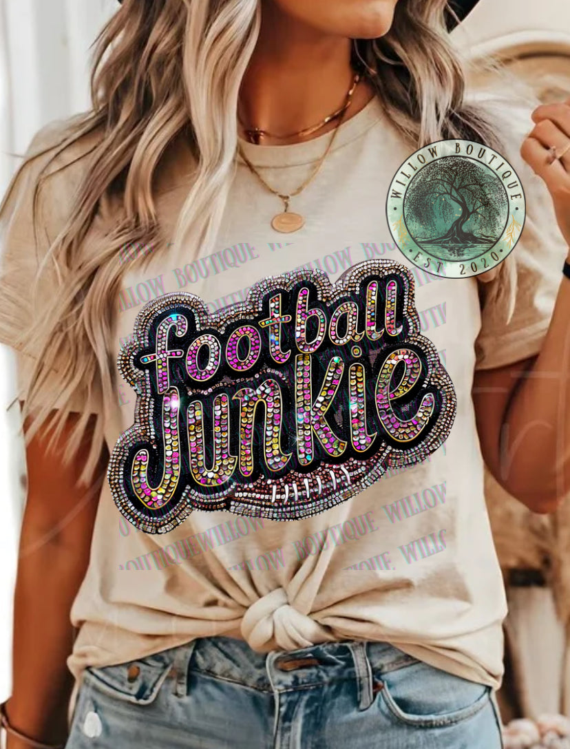 Faux Sequin Football Junkie Tee