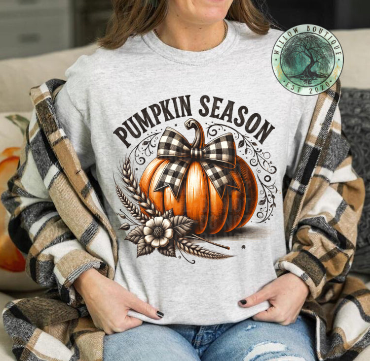 Checkered Bow Pumpkin Season Tee