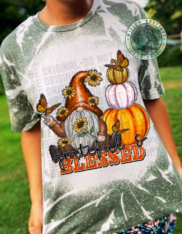 Grateful and Blessed Fall Gnome Tee