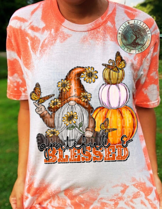 Grateful and Blessed Fall Gnome Tee