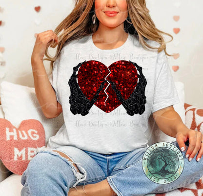 Broken Glitter Heart with Skellie Hands Tee