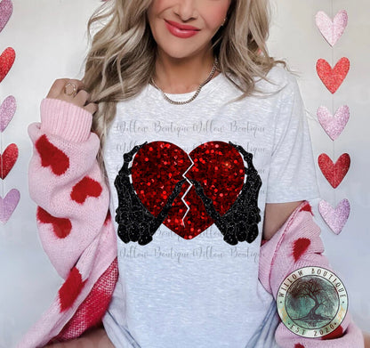 Broken Glitter Heart with Skellie Hands Tee